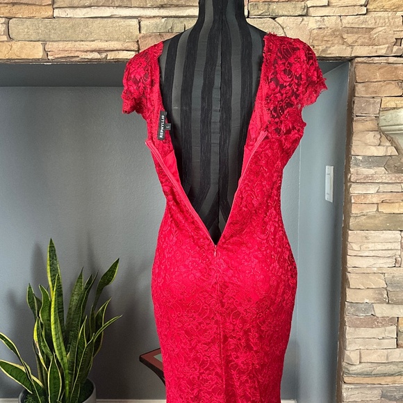 Whimsigoth Vamp Stretch Lace Maxi Gown Mermaid Fairygrunge Pinup Siren Red L - Picture 10 of 12